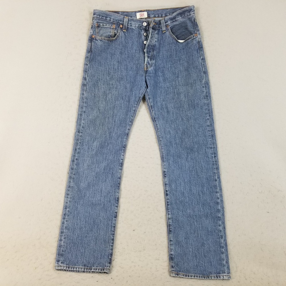 Levis Jeans Men 35x34 Blue 501 Original Straight Leg Button Fly 100% Cotton